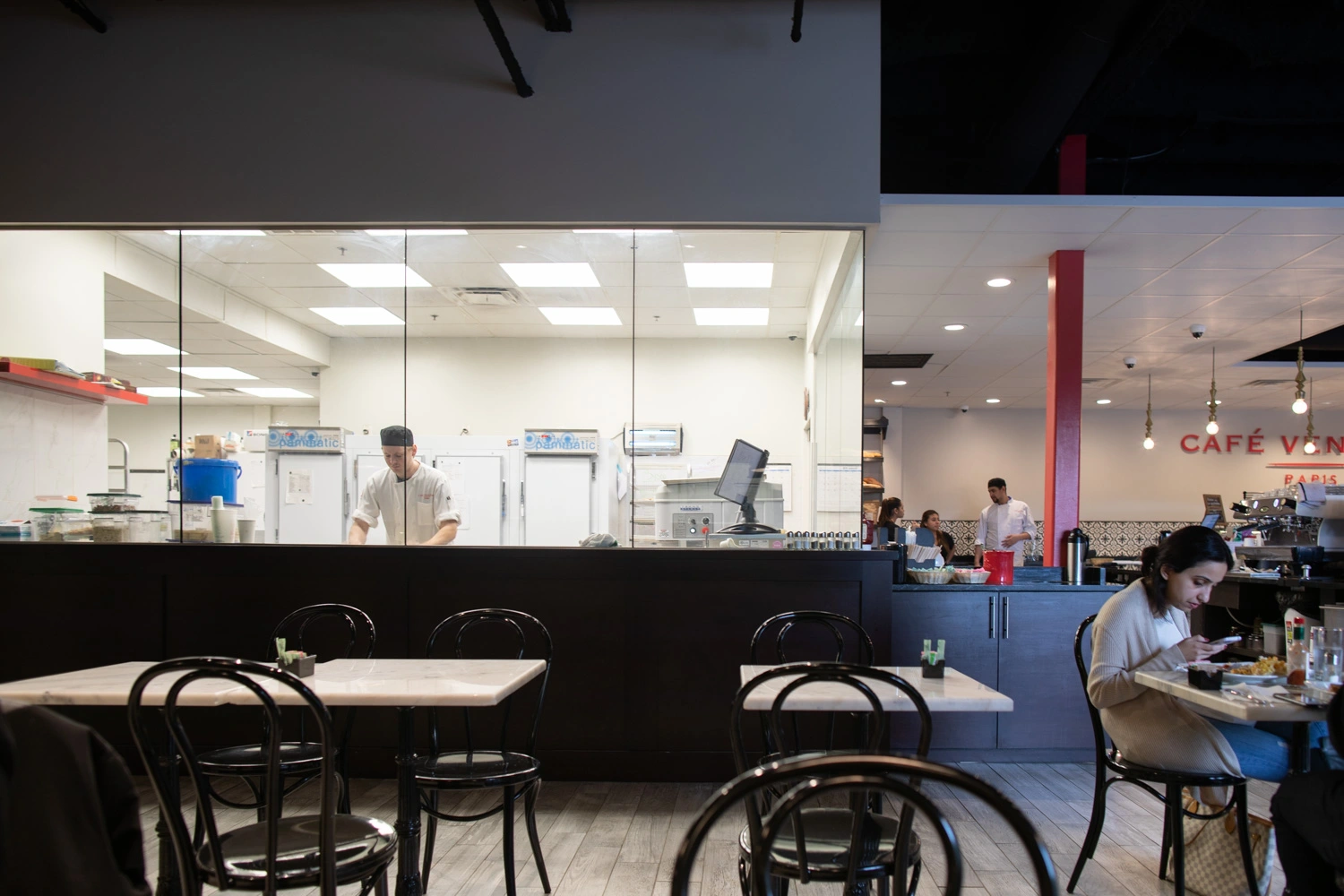 Interior of Café Vendôme's kitchen